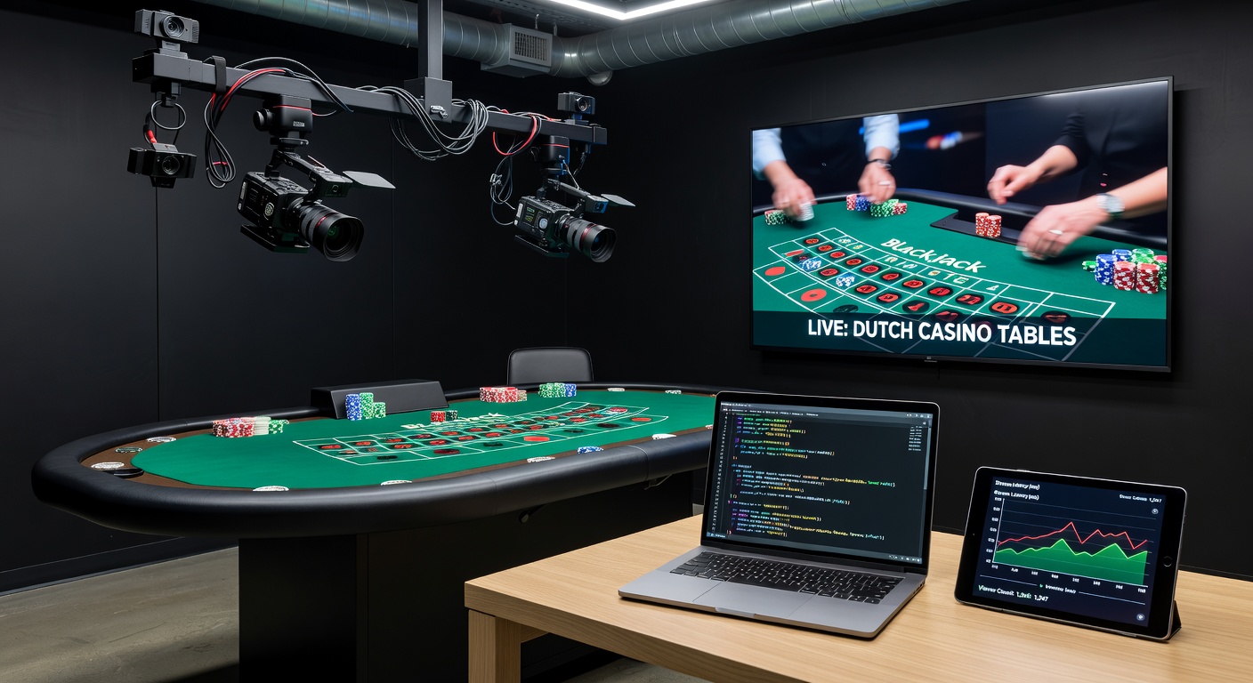 Moderne live dealer studio met meerdere camera's gericht op roulette tafel en dealer in actie, typisch voor KSA-gelicentieerde Nederlandse online casinos