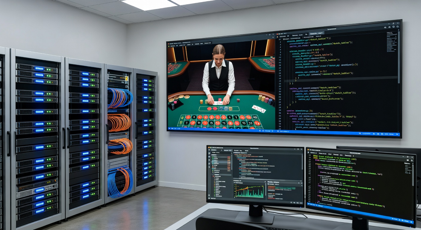 Technische setup van live dealer streaming met servers, encoders en low-latency netwerk in een moderne productiefaciliteit voor Nederlandse online casino's