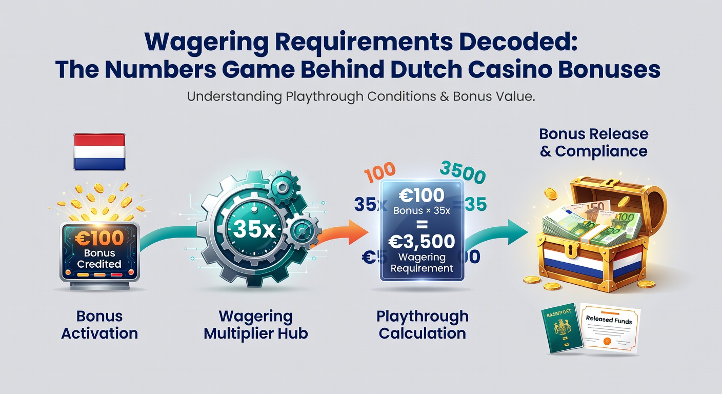 Voorbeeld van een bonuscalculator met wageringberekeningen, bonusschema's en bijdragentabellen voor Nederlandse online casino's